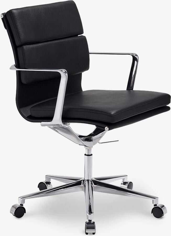 Furnicher Bern Bureaustoel Leren Zitting Chroom Frame Hoogte Verstelbaar Draaibaar Zwart