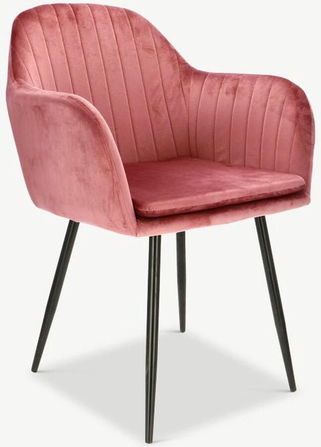 Furnicher Brando Dining Chair Velvet Upholstery Modern Design Steel Frame Pink Velvet Black Legs