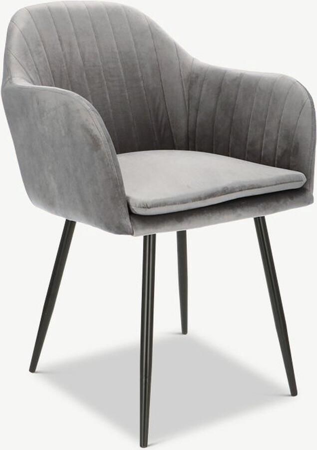 Furnicher Brando Eetkamerstoel Fluwelen bekleding Modern design Stalen frame Grijs fluweel Zwarte poten