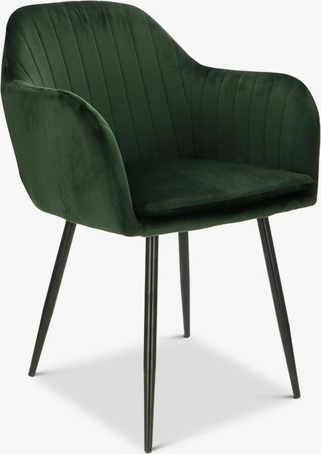 Furnicher Brando Eetkamerstoel Fluwelen bekleding Modern design Stalen frame Groene fluweel Zwarte poten