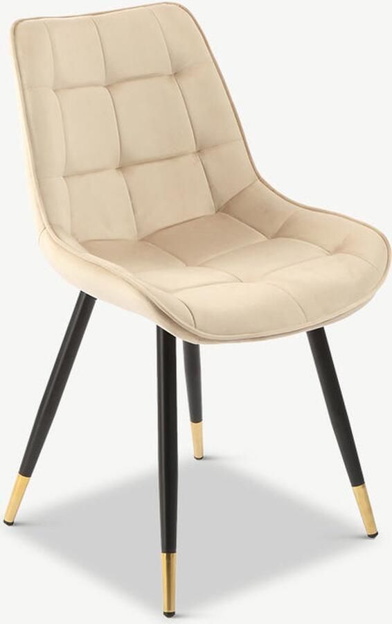 Furnicher Chloé Eetkamerstoel Fluwelen bekleding Modern design Stalen frame Beige fluweel Zwarte poten