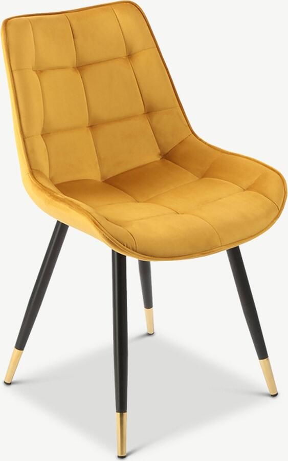 Furnicher Chloé Eetkamerstoel Fluwelen bekleding Modern design Stalen frame Gele fluweel Zwarte poten
