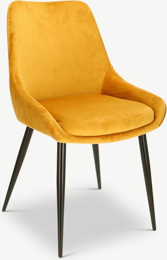Furnicher Fleur Eetkamerstoel Fluwelen bekleding Modern design Stalen frame Geel fluweel Zwarte poten