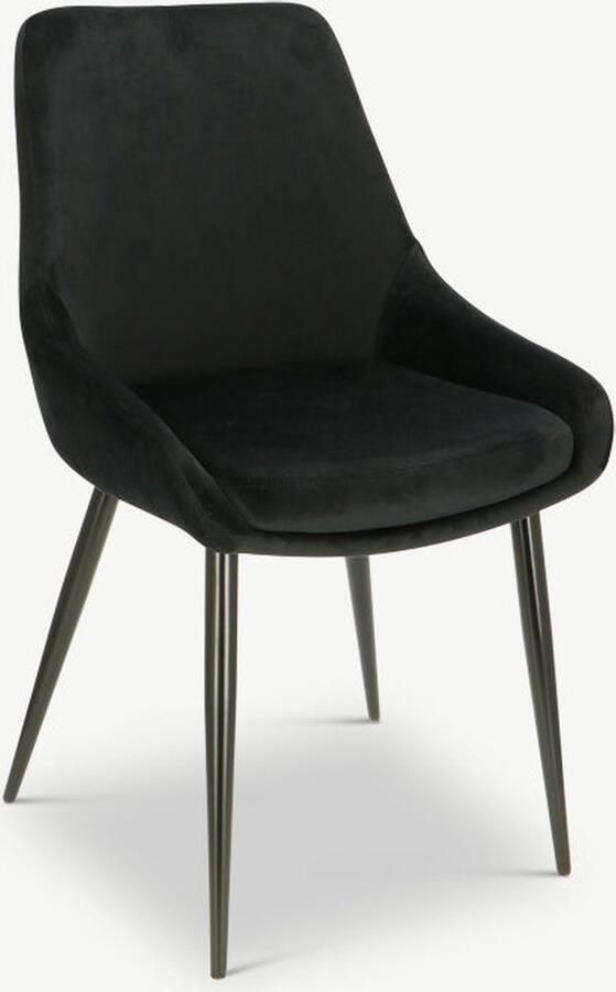 Furnicher Fleur Eetkamerstoel Fluwelen bekleding Modern design Stalen frame Zwart fluweel Zwarte poten