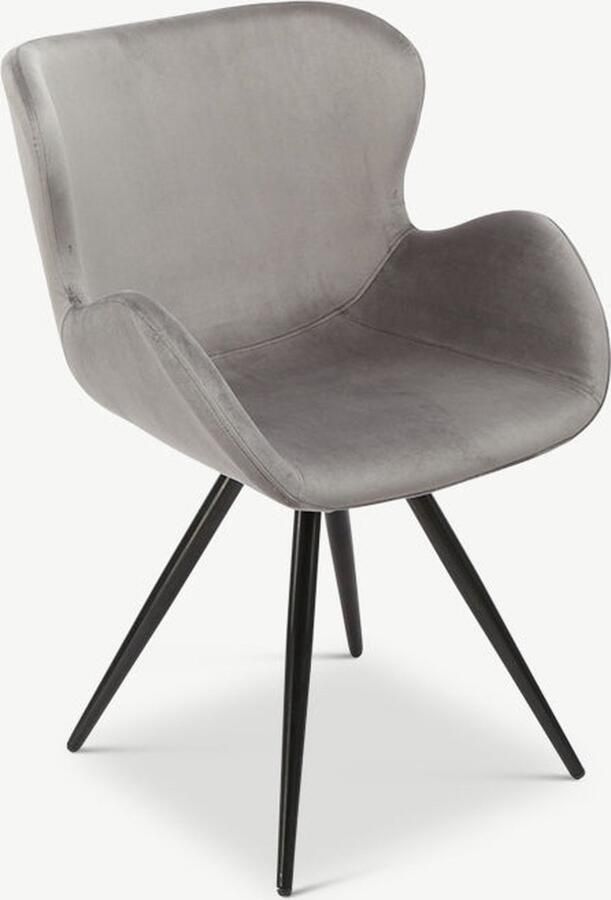 Furnicher Jack Eetkamerstoel Fluwelen bekleding Modern design Stalen frame Grijs fluweel Zwarte poten