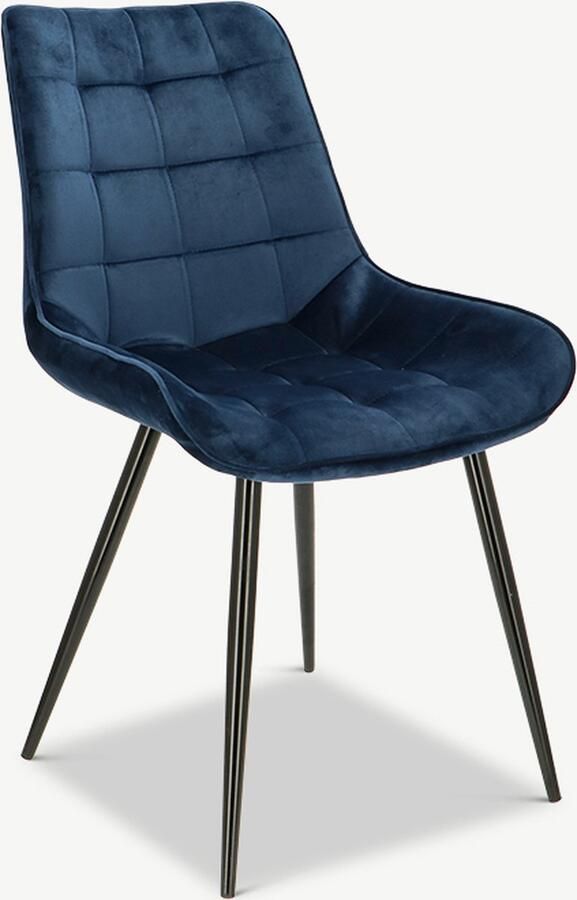 Furnicher Lisboa Eetkamerstoel Fluweel Bekleding Modern Ontwerp Stalen Frame Blauw Fluweel Zwarte Poten