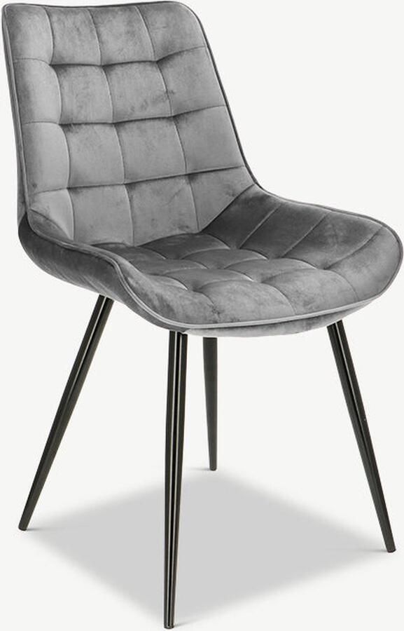 Furnicher Lisboa Eetkamerstoel Fluweel Bekleding Modern Ontwerp Stalen Frame Grijs Fluweel Zwarte Poten