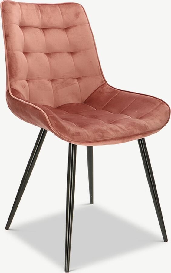 Furnicher Lisboa Eetkamerstoel Fluweel Bekleding Modern Ontwerp Stalen Frame Roze Fluweel Zwarte Poten