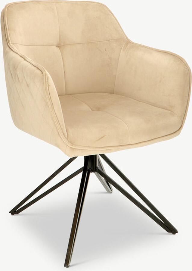 Furnicher Venice Eetkamerstoel Fluwelen bekleding Modern design Stalen frame Beige fluweel Zwarte poten Draaibare eetkamerstoel