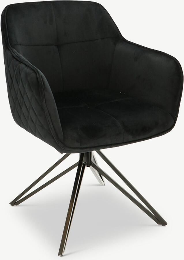 Furnicher Venice Eetkamerstoel Fluwelen bekleding Modern design Stalen frame Zwart fluweel Zwarte poten Draaibare eetkamerstoel
