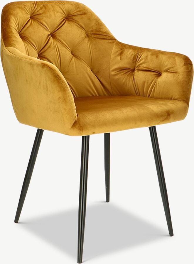 Furnicher Vinny Eetkamerstoel Fluwelen bekleding Modern design Stalen frame Geel fluweel Zwarte poten