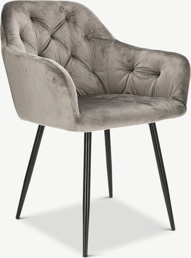 Furnicher Vinny Eetkamerstoel Fluwelen bekleding Modern design Stalen frame Grijs fluweel Zwarte poten