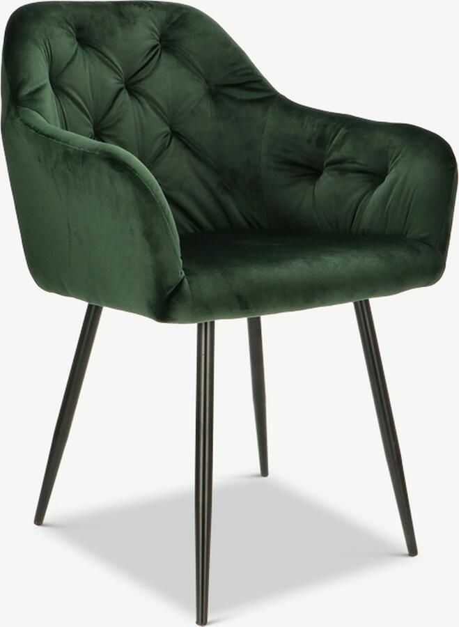 Furnicher Vinny Eetkamerstoel Fluwelen bekleding Modern design Stalen frame Groene fluweel Zwarte poten