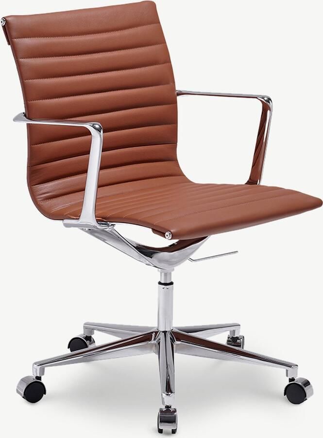 Furnicher Walton bureaustoel Leren zitting Chroom frame In hoogte verstelbaar Draaibaar Cognac