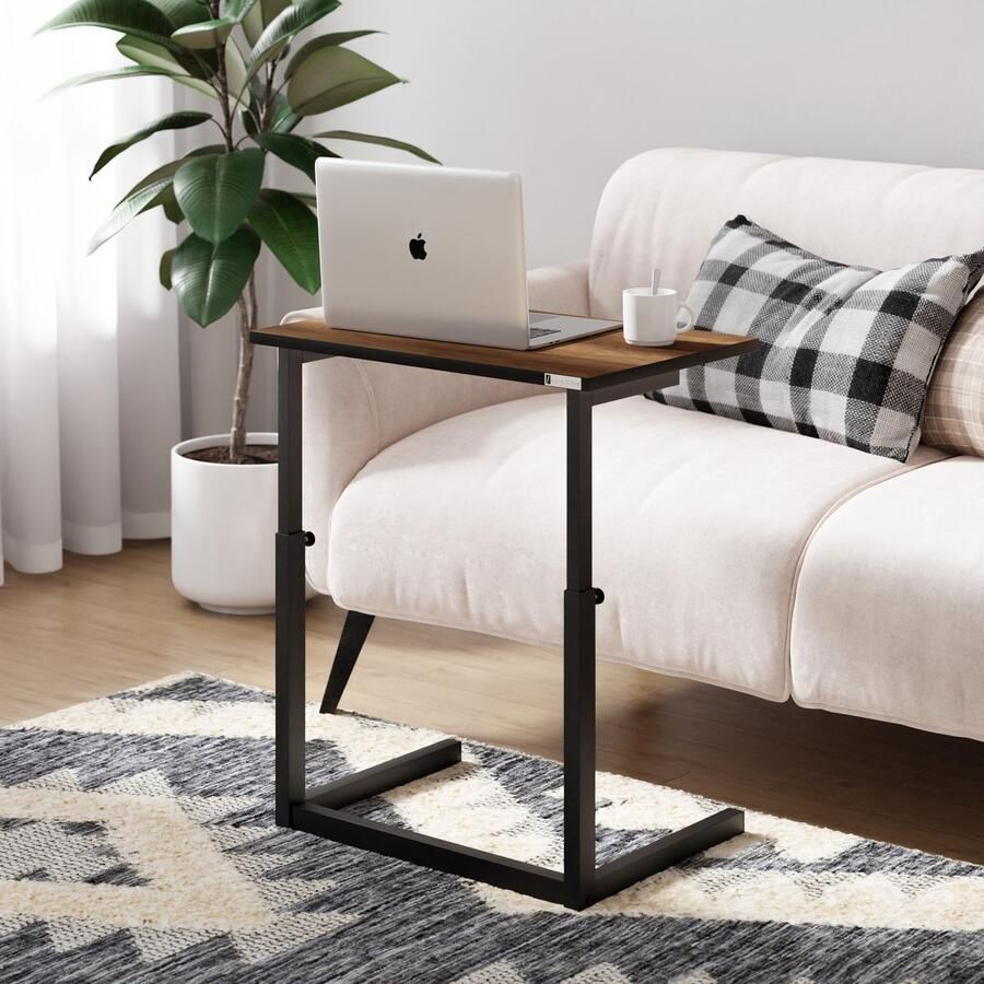 FurniChic Laptoptafel Houten in Hoogte Verstelbare Laptoptafel-Computer tafel Thuiswerken tafel-Bank-Bureau Laptop Standaard Notebookhouder-Bruin-60X40X43-73cm- Hoogte vestelbaar 43cm-73cm