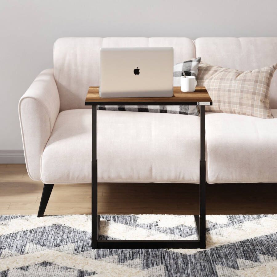 FurniChic Laptoptafel Houten in Hoogte Verstelbare Laptoptafel-Computer tafel Thuiswerken tafel-Bank-Bureau Laptop Standaard Notebookhouder-Bruin-60X40X43-73cm- Hoogte vestelbaar 43cm-73cm - Foto 2