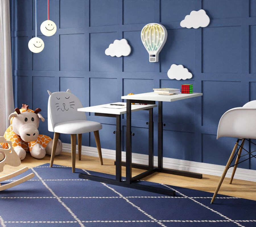 FurniChic verstelbare moeder en kind tafel 2-delige set tafel & tafels in hoogte verstelbaar-kindertafel bijzettafel speeltafel en bureau voor kinderen met moeder multifunctioneel wit 80 x 60 x 43-73 cm (l x b x h)