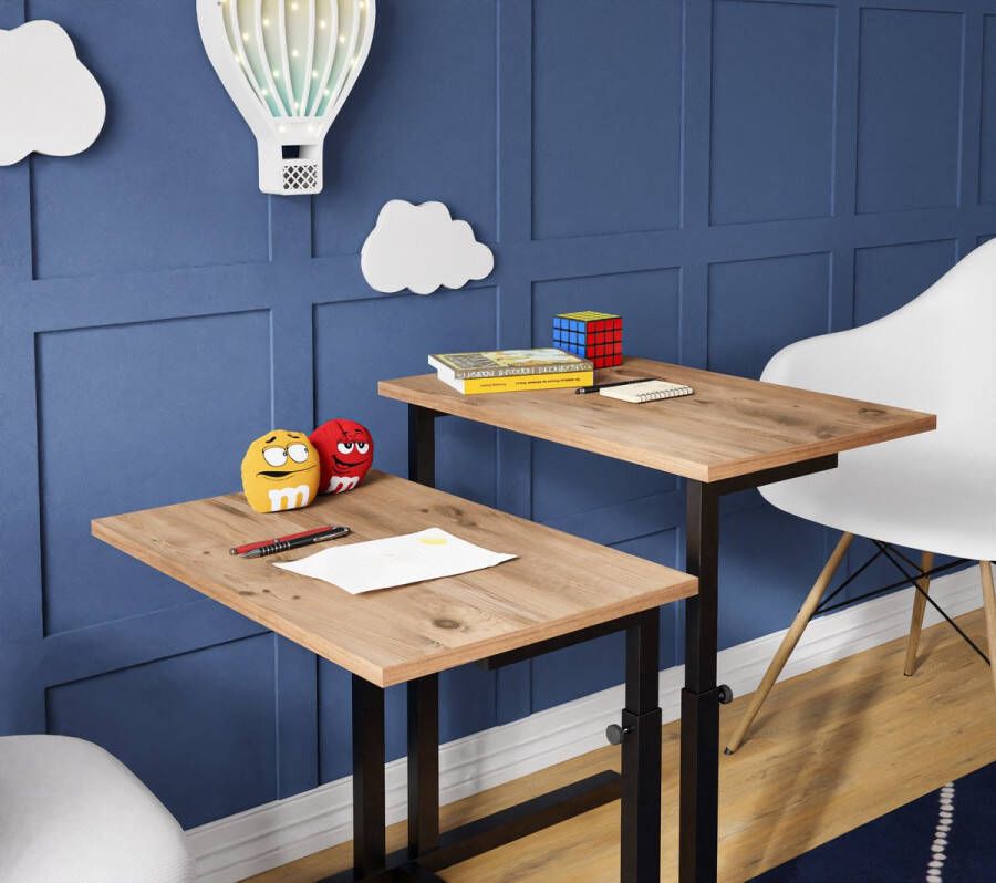 FurniChic verstelbare moeder en kind tafel 2-delige set tafel & tafels in hoogte verstelbaar-kindertafel bijzettafel speeltafel en bureau voor kinderen met moeder multifunctioneel- PINE(Atlantische Grenen) 80 x 60 x 43-73 cm (l x b x h)