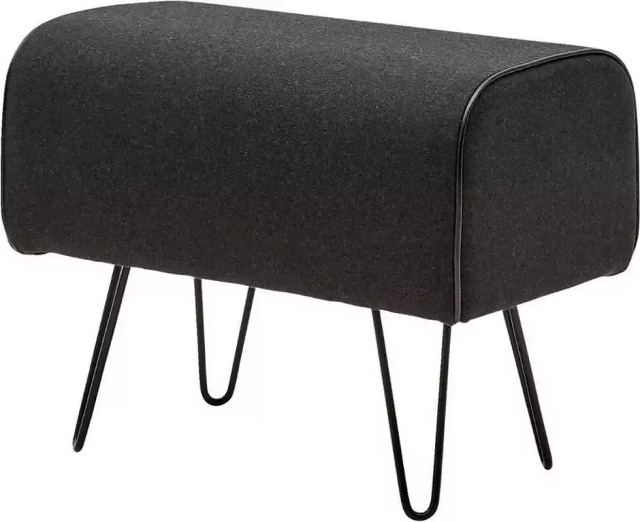 Furnidirect Garderobebank Kamille Scandinavisch design Poef Wol Leer 60 x 47 35 cm (bxhxd) Hoogwaardige afwerking