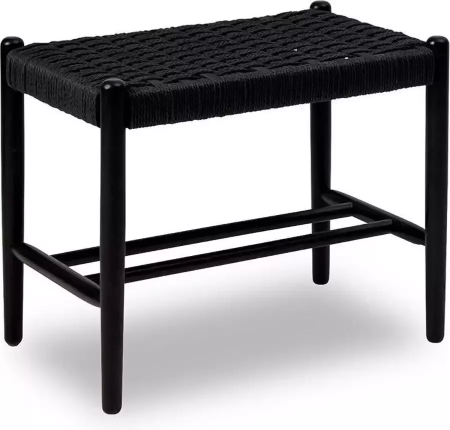 Furnidirect Garderobebank Margriet Small Zwart krukje Eiken Frame Paper Cord Zitting Scandinavisch Design