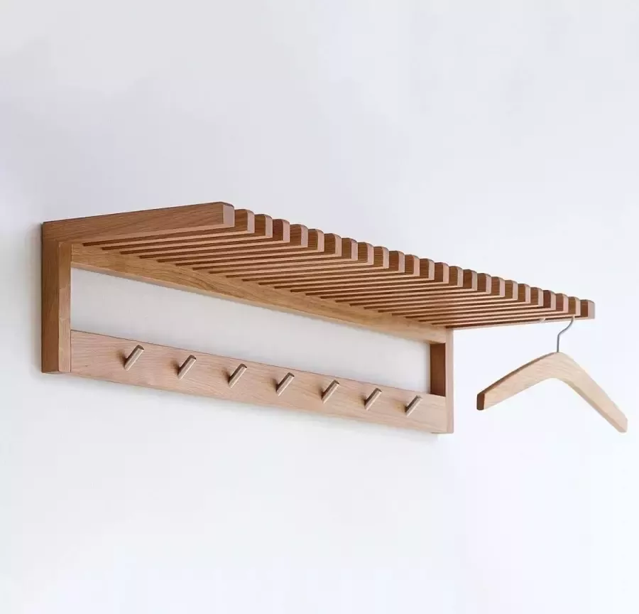 Furnidirect Wandkapstok Jasmijn 7 Haken Hoedenplank Massief Eiken Mat afgelakt Scandinavisch Design Hoogwaardige afwerking