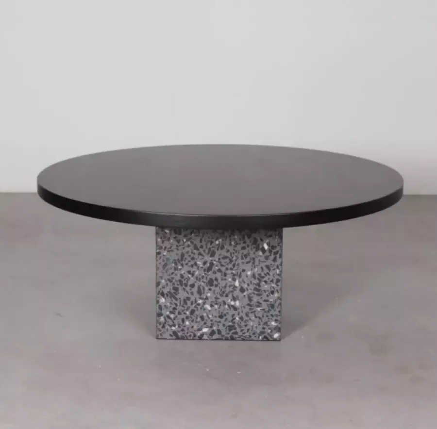 Furnified Salontafel op Sokkel George Zwart Hout Grijs Terrazzo