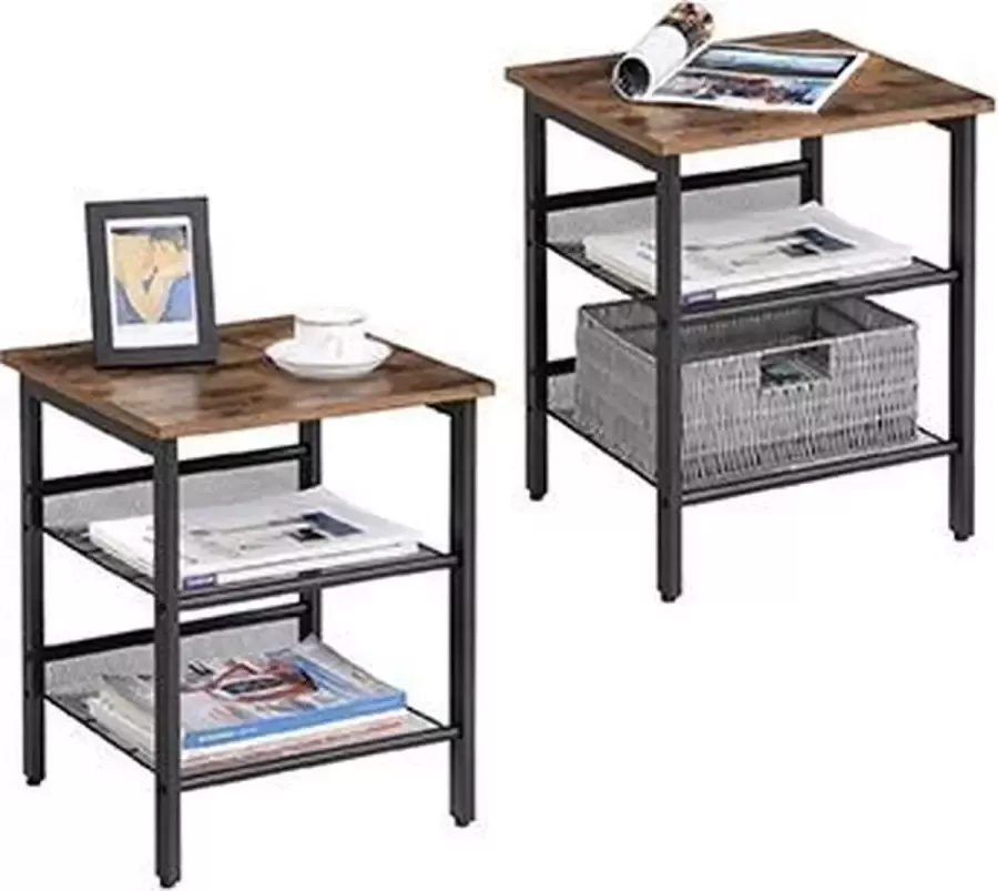 Furnihaus Bijzettafel Vintage Industrieel Metaal Verstelbare Legplanken