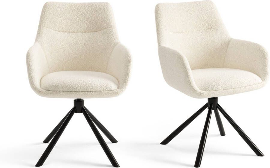 Furnihaus Draaibare Eetkamerstoelen met armleuning set van 2 Olivia Creme Boucle