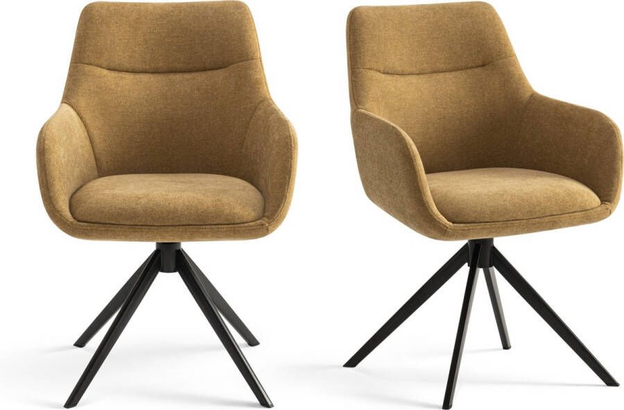 Furnihaus Draaibare Eetkamerstoelen met armleuning set van 2 Olivia Mosterd Geel Stof