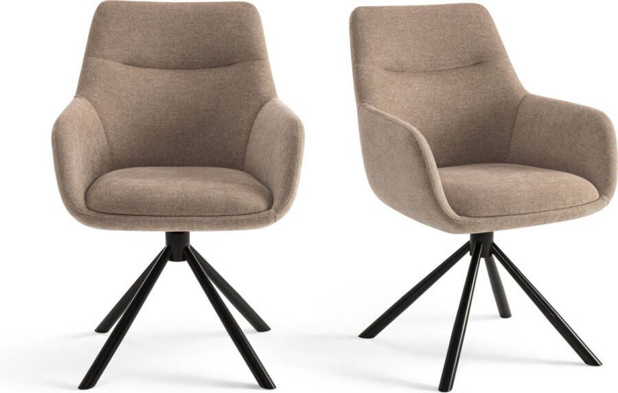 Furnihaus Draaibare Eetkamerstoelen met armleuning set van 2 Olivia Taupe Stof