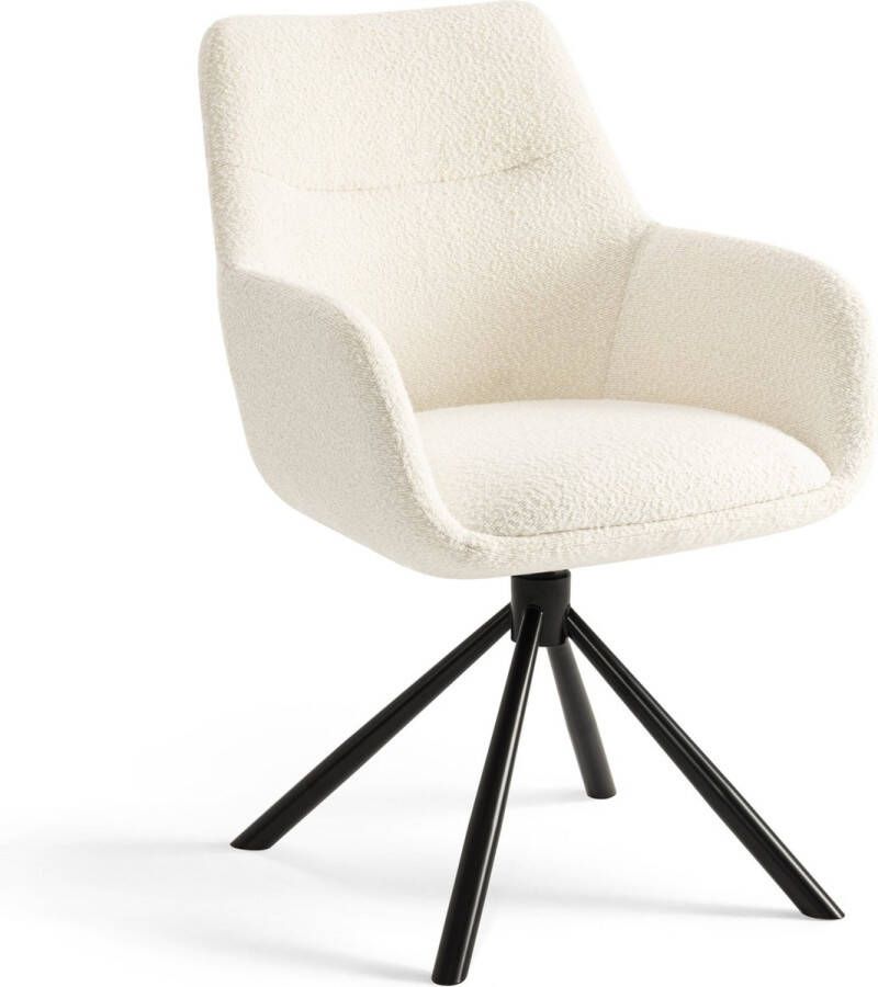 Furnihaus Draaibare Eetkamerstoelen met armleuning set van 4 Olivia Creme Boucle