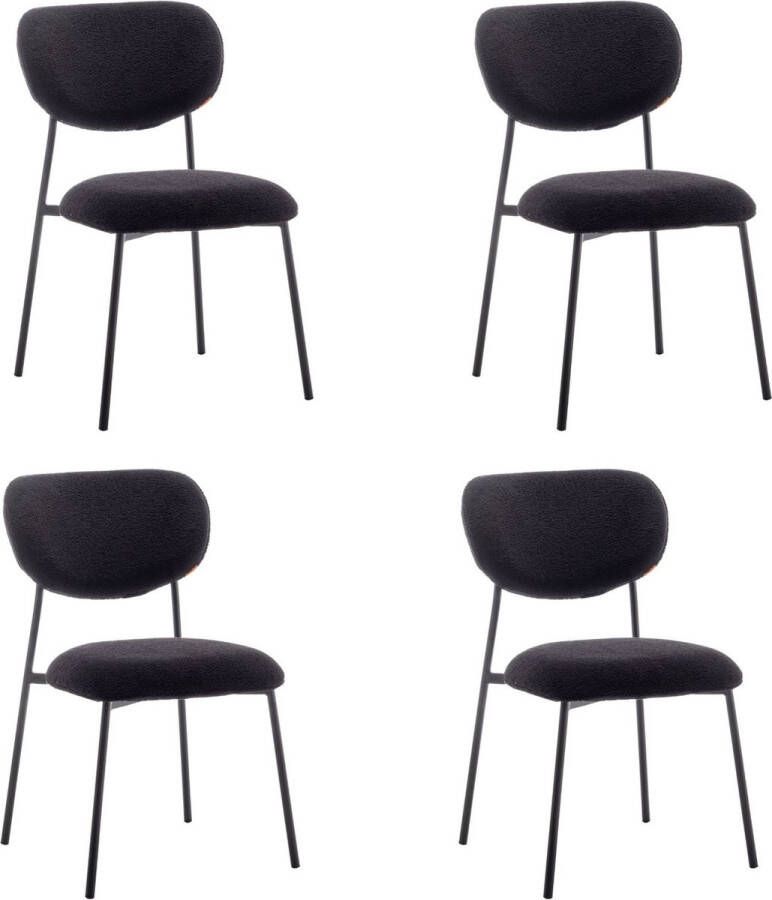 Furnihaus Eetkamerstoelen set van 4 Amalia Teddy Zwart Stof