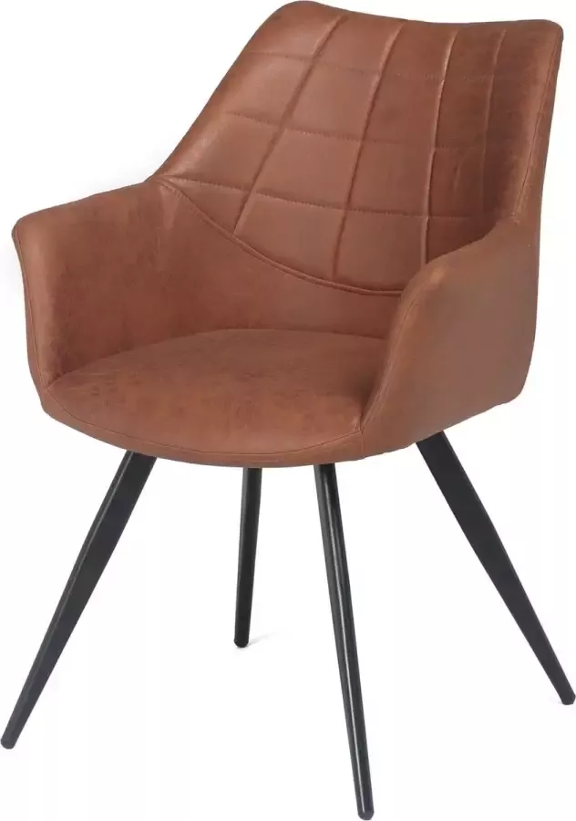 Furnihaus Eetkamerstoelen set van 2 met armleuning Moon Cognac Metaalpoot Microvezel
