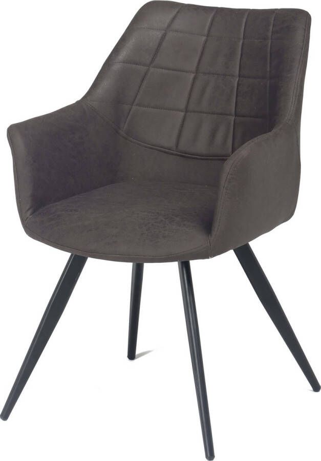 Furnihaus Eetkamerstoelen set van 2 met armleuning Moon Donkergrijs Metaalpoot Microvezel