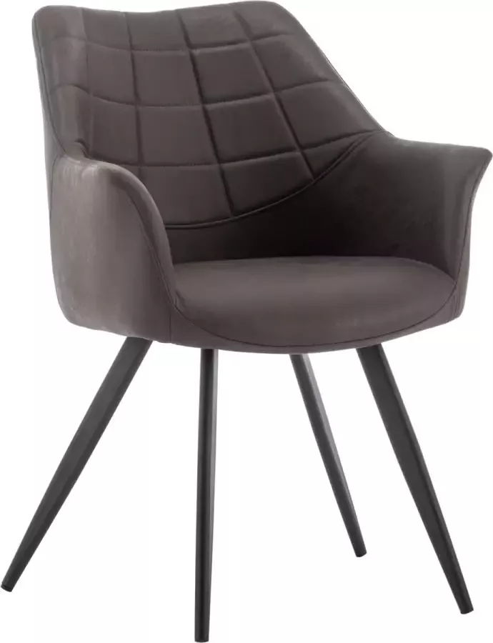Furnihaus Eetkamerstoelen set van 2 met armleuning Moon Donkergrijs Metaalpoot Microvezel