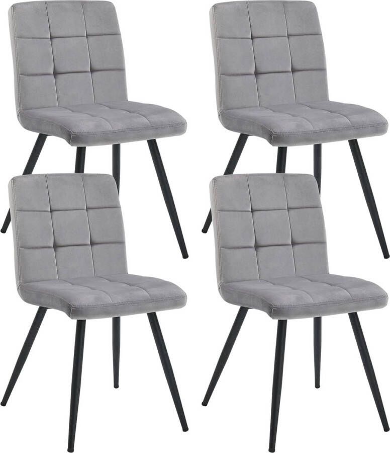 Furnihaus Eetkamerstoelen set van 4 Collin Velvet Grijs Fluweel Metaalpoot