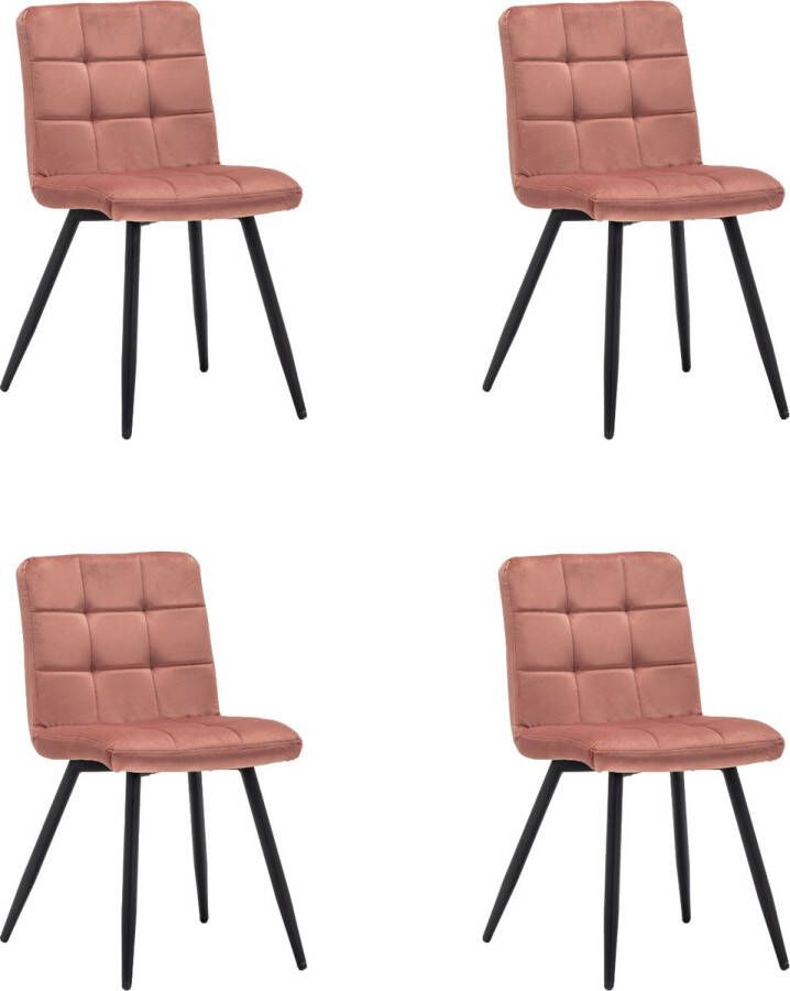 Furnihaus Eetkamerstoelen Set van 4 Collin Roze Metaalpoot Fluweel