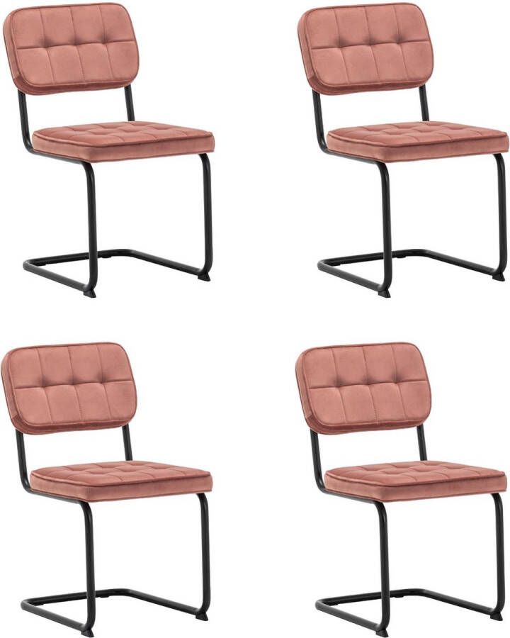 Furnihaus Eetkamerstoelen Set van 4 Flexa Roze Metaalpoot Fluweel