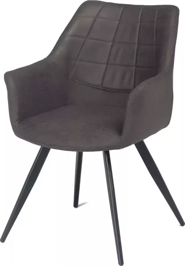 Furnihaus Eetkamerstoelen set van 4 met armleuning Moon Donkergrijs Metaalpoot Microvezel