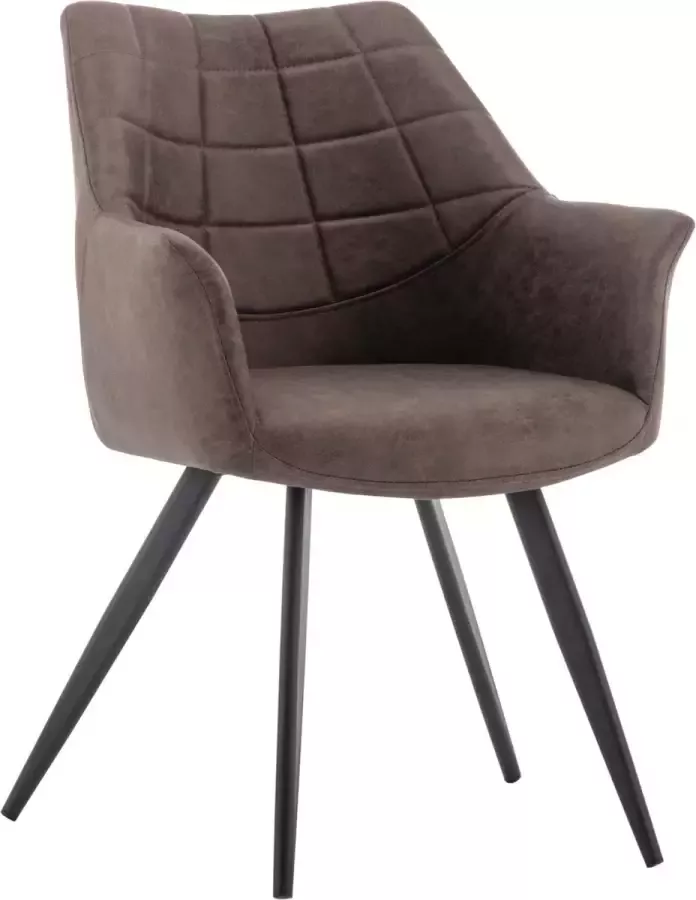 Furnihaus Eetkamerstoelen set van 4 met armleuning Moon Taupe Metaalpoot Microvezel