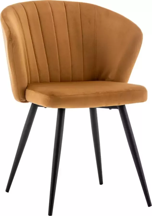Furnihaus Eetkamerstoelen Set van 4 Mexion Velvet Geel Metaalpoot Fluweel