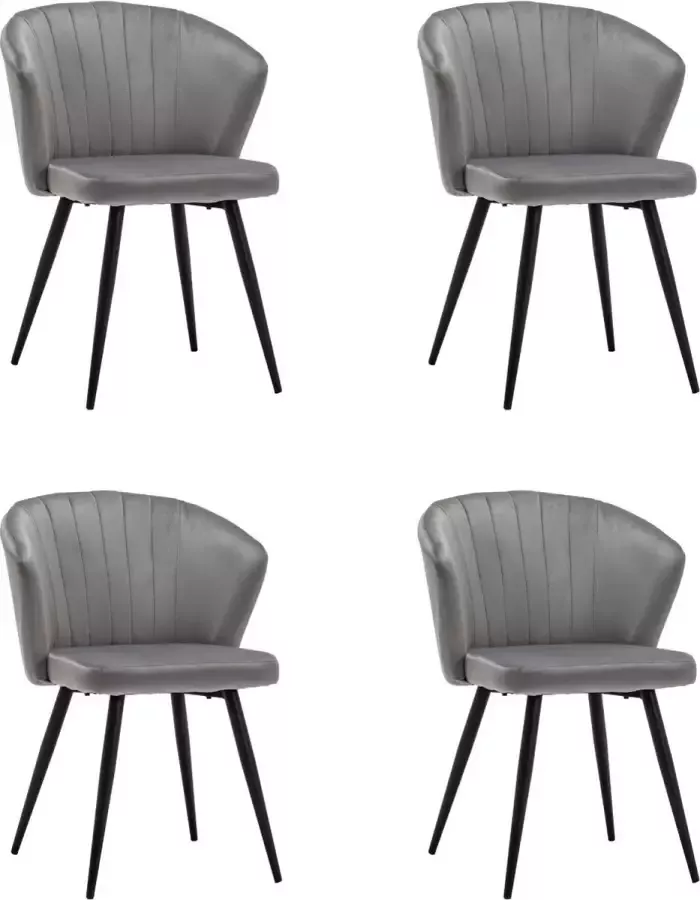 Furnihaus Eetkamerstoelen Set van 4 Mexion Velvet Grijs Metaalpoot Fluweel