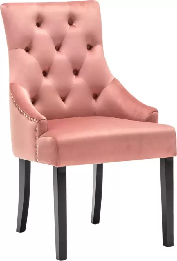 Furnihaus Eetkamerstoelen Set van 4 Romy Velvet Roze Houten Poten Fluweel