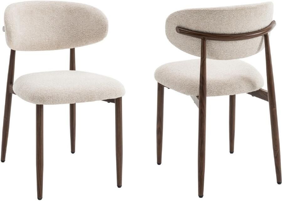 Furnihaus Celia Eetkamerstoelen set van 2 Beige Walnoot Comfortabele stof en metalen poten