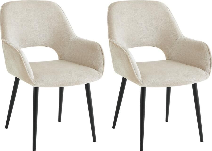 Furnihaus Eetkamerstoelen met armleuning Levi Beige Stof Set van 2