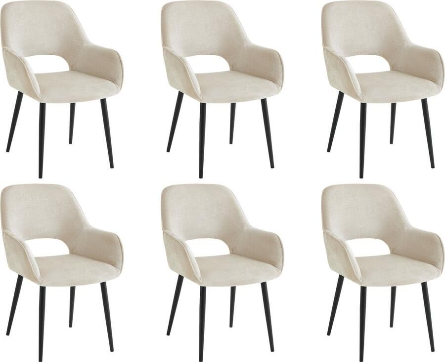 Furnihaus Eetkamerstoelen met armleuning Levi Beige Stof Set van 6