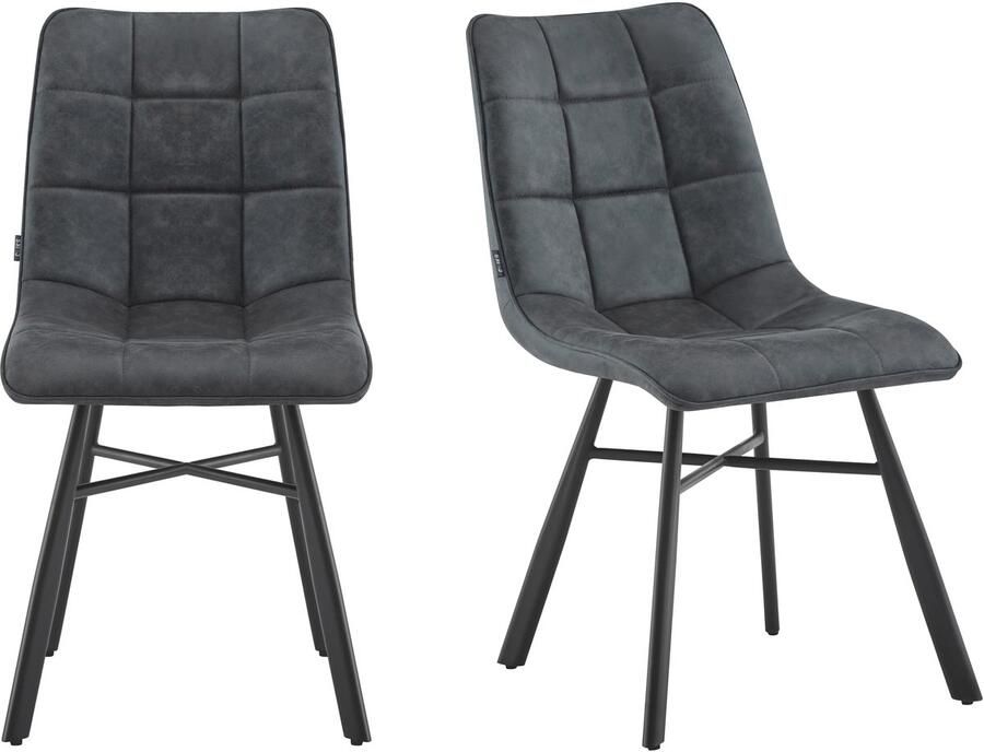 Furnihaus Eetkamerstoelen Set van 2 Dexx Antraciet Metaalpoot Microvezel