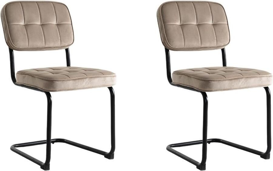 Furnihaus Eetkamerstoelen Set van 2 Flexa Beige Metaalpoot Velvet