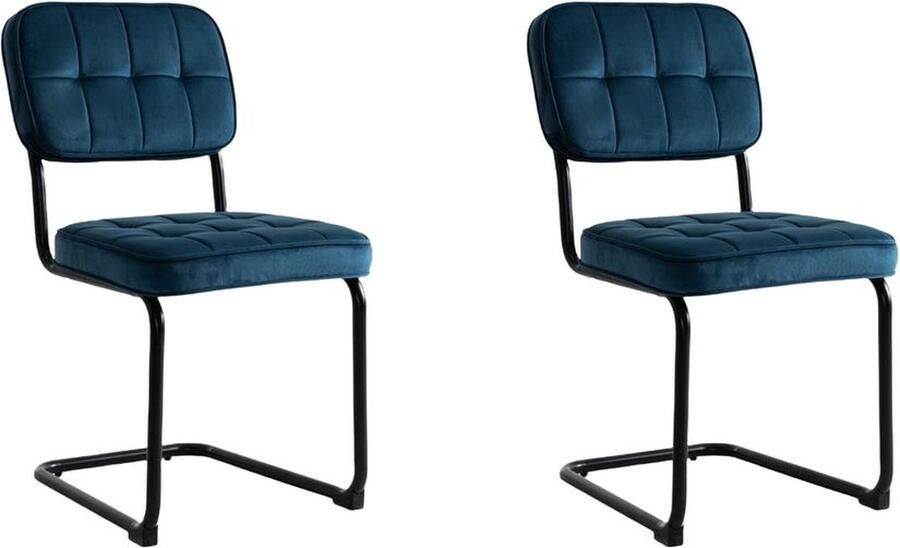 Furnihaus Eetkamerstoelen Set van 2 Flexa Blauw Metaalpoot Fluweel
