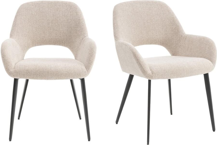 Furnihaus Eetkamerstoelen set van 2 met armleuning Levi Beige Stof